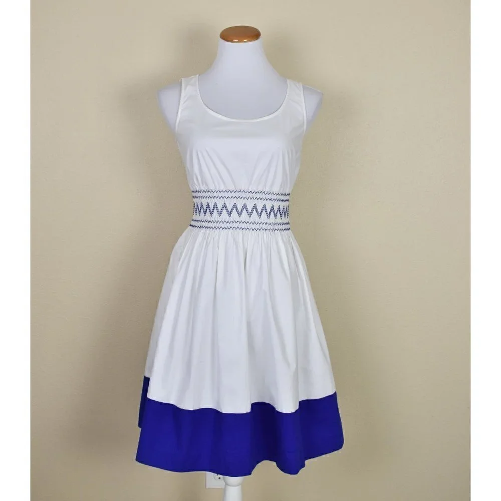Kate Spade Fit Flare Smocked Poplin Dress XS